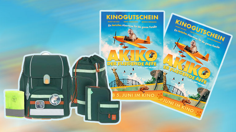 Zum Kinostart von "Akiko – der fliegende Affe" verlosen wir ein Lässig-Schulranzen-Set sowie vier Kinokarten.