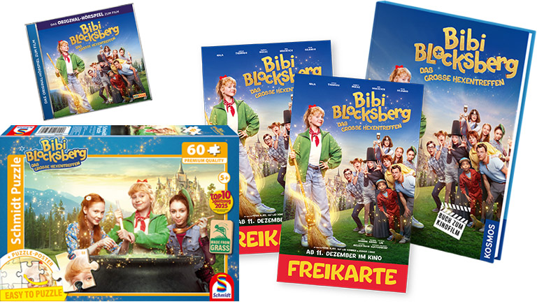 Großer Hexenkongress auf dem Blocksberg! Zum Kinostart von "Bibi Blocksberg - Das große Hexentreffen" verlosen wir zwei Fanpakete.
